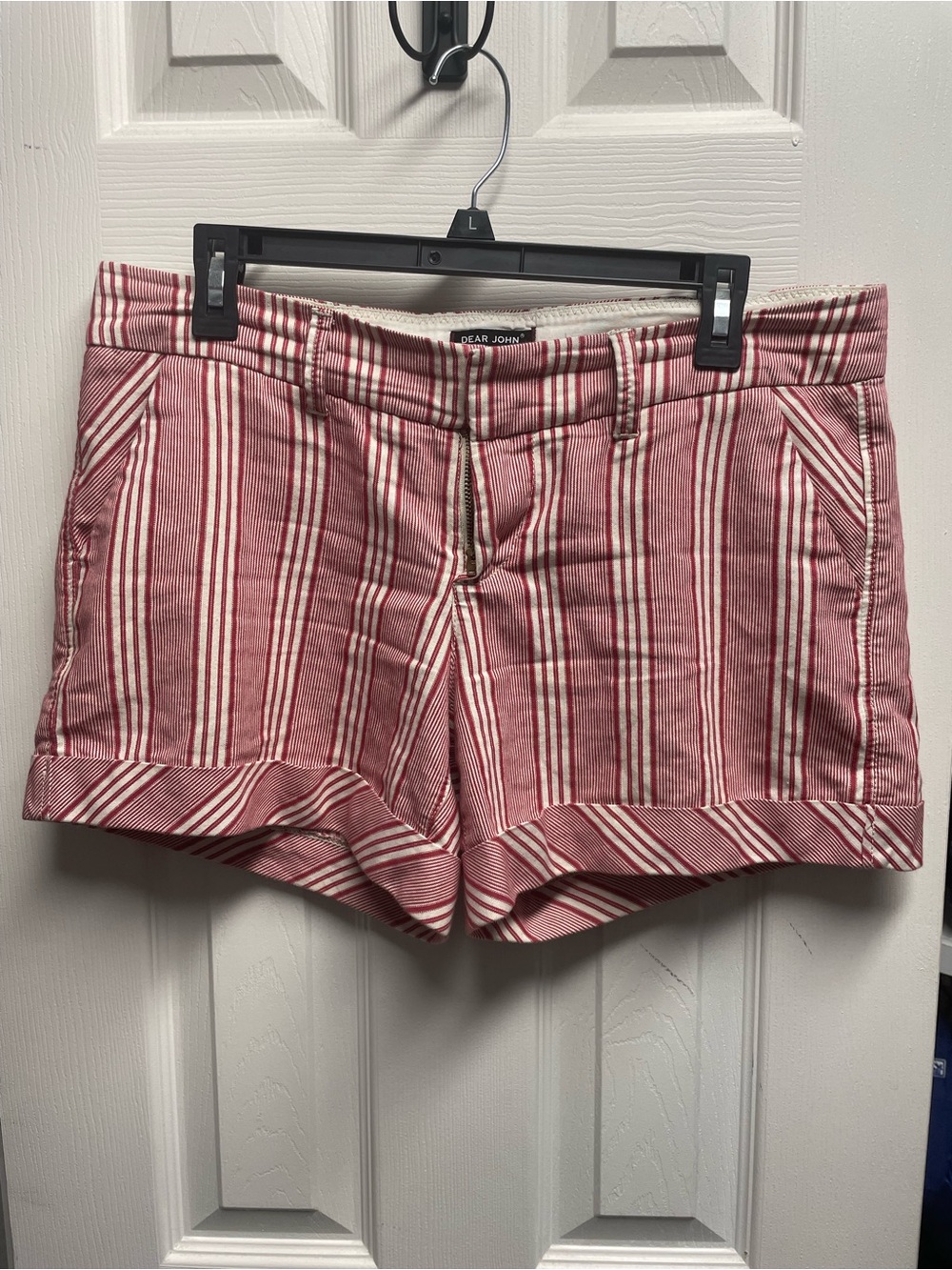 Dear John red & white Striped Women’s Cotton Shorts, 5”